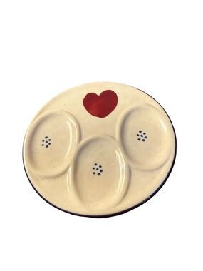 Vintage Cream Ceramic Deviled Egg Platter with Red Heart Accent